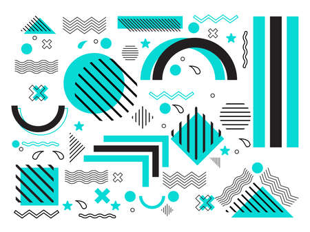 Collection of geometric shapes. Memphis design, retro elements perfect for web, vintage,...
