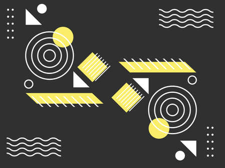 abstract memphis background set with a composition of bold bright yellow elements.