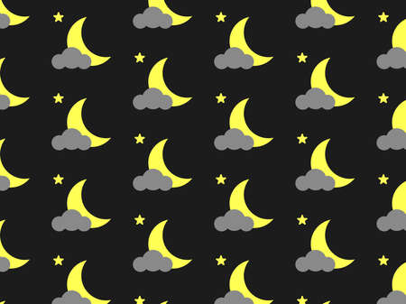 Holiday background, seamless pattern with stars and moon, star and cloud pattern, moon and stars decoration. Vector illustration.のイラスト素材