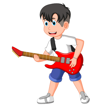 boy playing guitarのイラスト素材