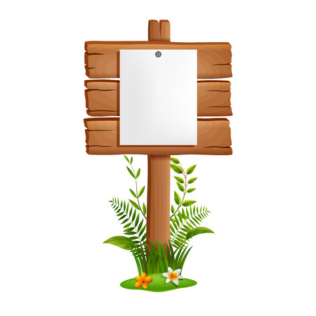 wooden board on a grass . vector illustrationのイラスト素材