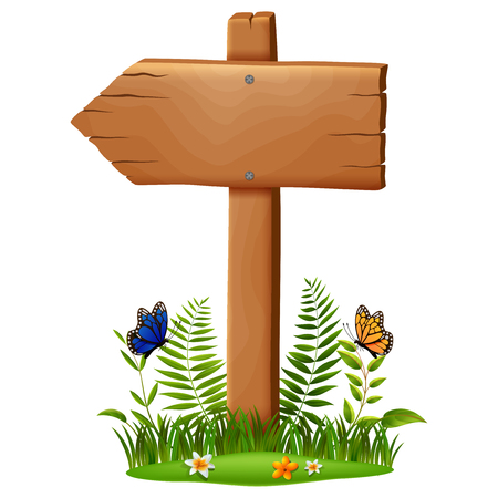 wooden board on a grass . vector illustrationのイラスト素材