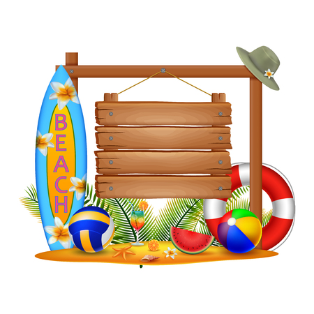 summer wooden sign illustrationのイラスト素材