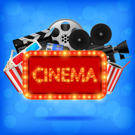 Cinema neon sign , Cinema background illustrationのイラスト素材