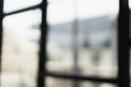 Abstract Blurry background window of coffee shop or cafe with white space for advertising and business presentationの写真素材