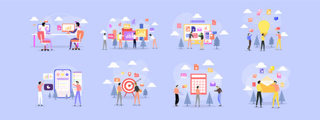 business people work set bundle vector