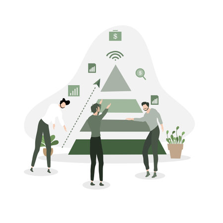 Vector illustration of business people working together. Teamwork and brainstorming.のイラスト素材