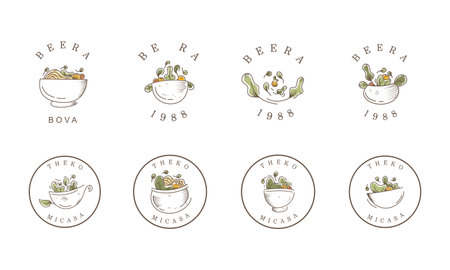 Set of labels, emblems, badges and design elements for healthy food. Vector illustration.のイラスト素材