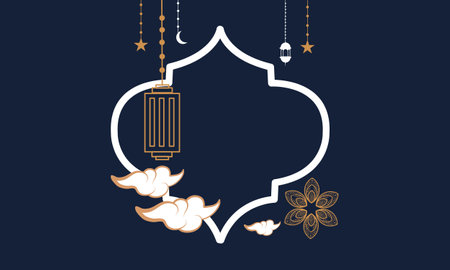 Illustration of Ramadan Kareem Background with Arabic lanterns and flowersのイラスト素材