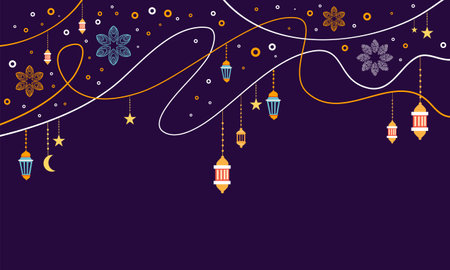 ramadan kareem eid-al fitr poster template with ornament lettern and mosque vector background design&#xD;&#xA;for background and landing page ramadan eventのイラスト素材
