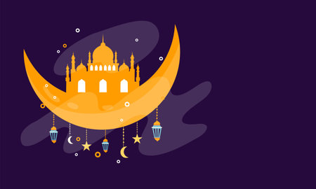 ramadan kareem eid-al fitr poster template with ornament lettern and mosque vector background design&#xD;&#xA;for background and landing page ramadan eventのイラスト素材