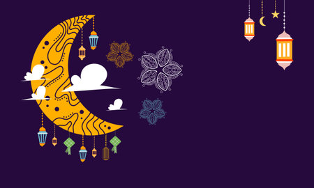 ramadan kareem eid-al fitr poster template with ornament lettern and mosque vector background design&#xD;&#xA;for background and landing page ramadan eventのイラスト素材