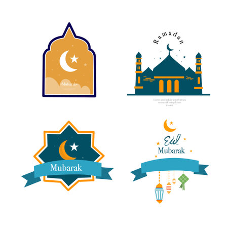 ramadan kareem eid-al fitr poster template with ornament lettern and mosque vector background designのイラスト素材