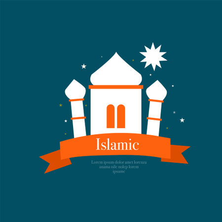 ramadan kareem eid-al fitr poster template with ornament lettern and mosque vector background designのイラスト素材