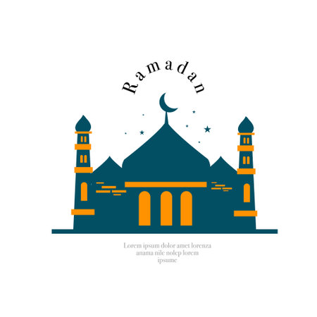 ramadan kareem eid-al fitr poster template with ornament lettern and mosque vector background designのイラスト素材