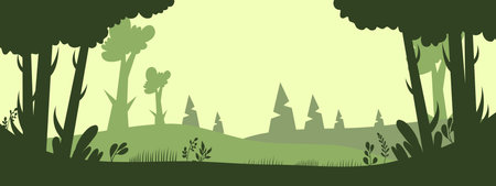 Vector illustration of a forest with trees and bushes in the flat styleのイラスト素材