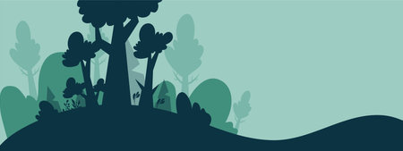 Landscape with trees and bushes. Vector illustration in flat style.のイラスト素材