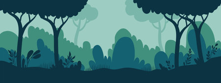 Seamless background with trees and bushes in the forest. Vector illustrationのイラスト素材
