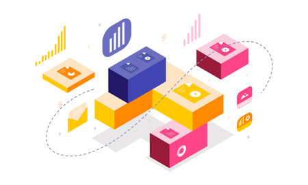 Flat design isometric concept of data analysis and analytics. Vector illustration.のイラスト素材
