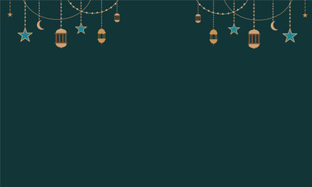 Illustration of Ramadan Kareem Background with Arabic Lanterns and Starsのイラスト素材