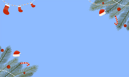 Christmas background with fir branches, garland and Santa Claus hats. Vector illustration.のイラスト素材