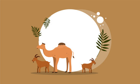 Camel and goat in the desert. Flat style. Vector illustrationのイラスト素材