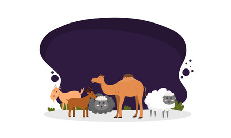 Cute cartoon animals in the field. Vector illustration in flat styleのイラスト素材