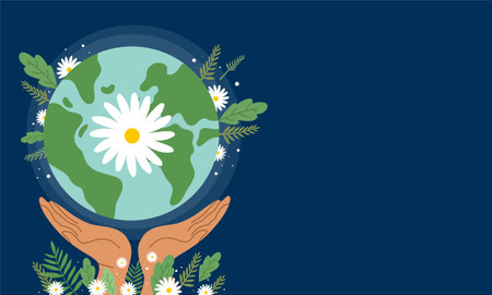 world environment day and earth day with green earth concept illustration vectorのイラスト素材