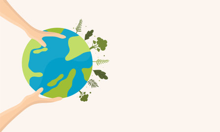 world environment day and earth day with green earth concept illustration vectorのイラスト素材