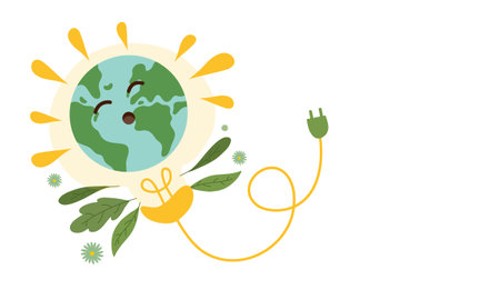 world environment day and earth day with green earth concept illustration vectorのイラスト素材