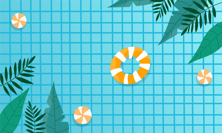 summer illustration vector day for summer time background and summer vibes, tropical beach backgroundのイラスト素材