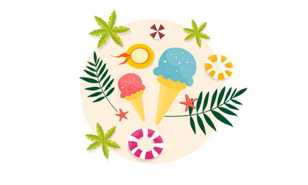 summer illustration vector day for summer time background and summer vibes, tropical beach backgroundのイラスト素材