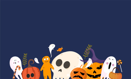 vector halloween background in flat design for happy halloween event trick and treatのイラスト素材
