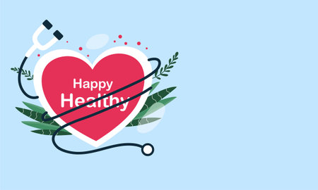 Happy World Health Day banner with stethoscope and heart. Vector illustrationのイラスト素材