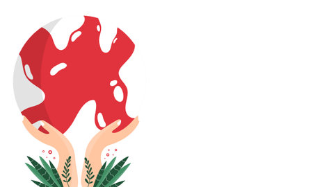 Hands holding a paint palette. Vector illustration in flat style.のイラスト素材
