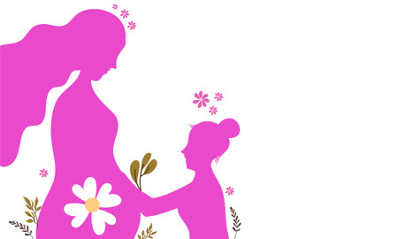 Mother and daughter holding hands on a white background. Vector illustration.のイラスト素材