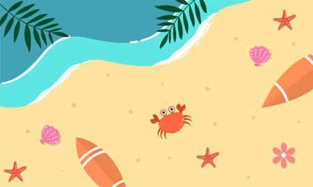 summer illustration vector day for summer time background and summer vibes, tropical beach backgroundのイラスト素材