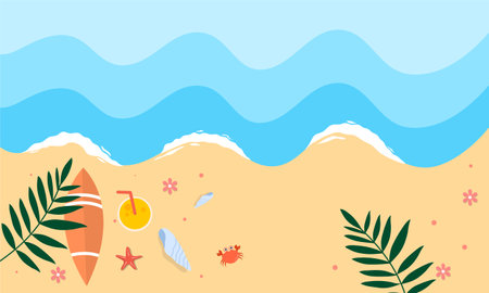 summer illustration vector day for summer time background and summer vibes, tropical beach backgroundのイラスト素材
