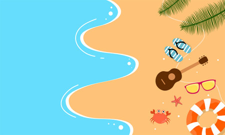 summer illustration vector day for summer time background and summer vibes, tropical beach backgroundのイラスト素材