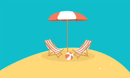 summer illustration vector day for summer time background and summer vibes, tropical beach backgroundのイラスト素材