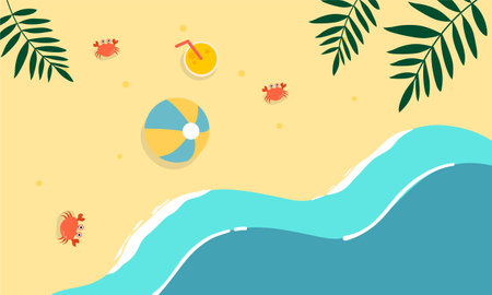 summer illustration vector day for summer time background and summer vibes, tropical beach backgroundのイラスト素材
