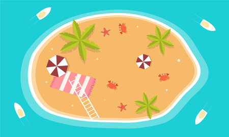 summer illustration vector day for summer time background and summer vibes, tropical beach backgroundのイラスト素材