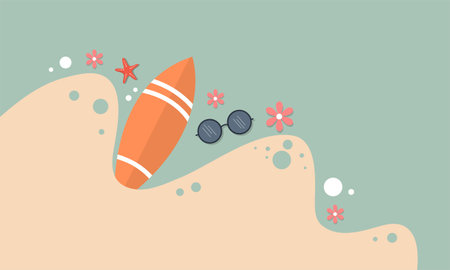 summer illustration vector day for summer time background and summer vibes, tropical beach backgroundのイラスト素材