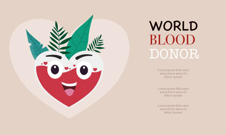 World Blood Donor Day. Vector illustration in flat style with red heart.のイラスト素材