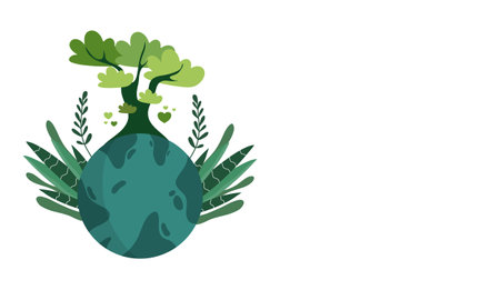 Ecology concept. Vector illustration of a globe with green leaves.のイラスト素材