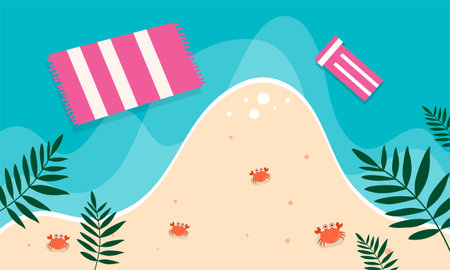 summer illustration vector day for summer time background and summer vibes, tropical beach backgroundのイラスト素材