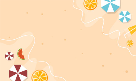 Summer background with orange, lemon, watermelon and umbrella. Vector illustrationのイラスト素材