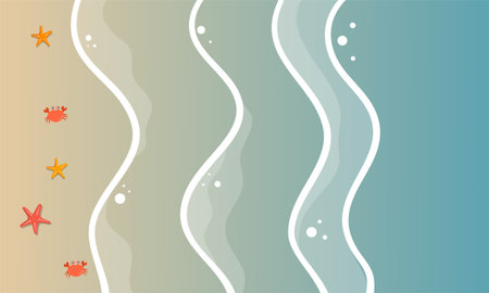Sea waves with starfishes and seashells. Vector illustration.のイラスト素材