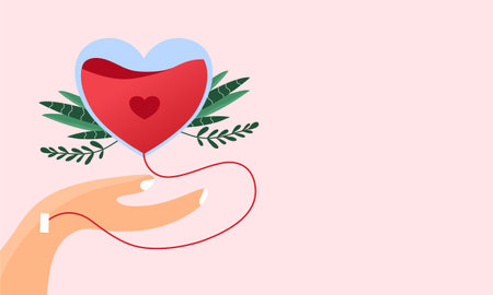 Valentine's day card with heart in hand. Vector illustrationのイラスト素材