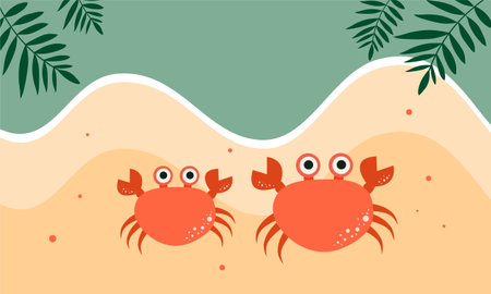 summer illustration vector day for summer time background and summer vibes, tropical beach backgroundのイラスト素材